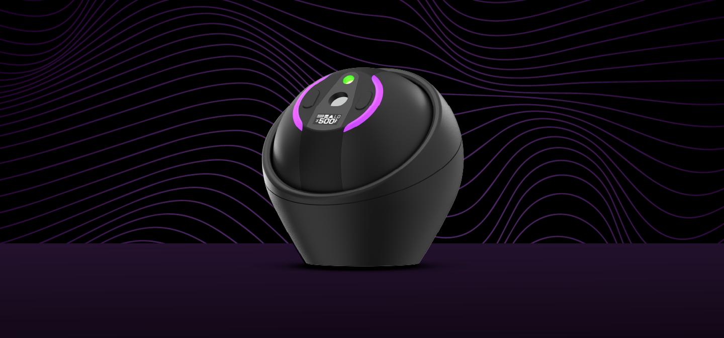 A rendering of the Dab Rite GO with wavy lines background - angled view