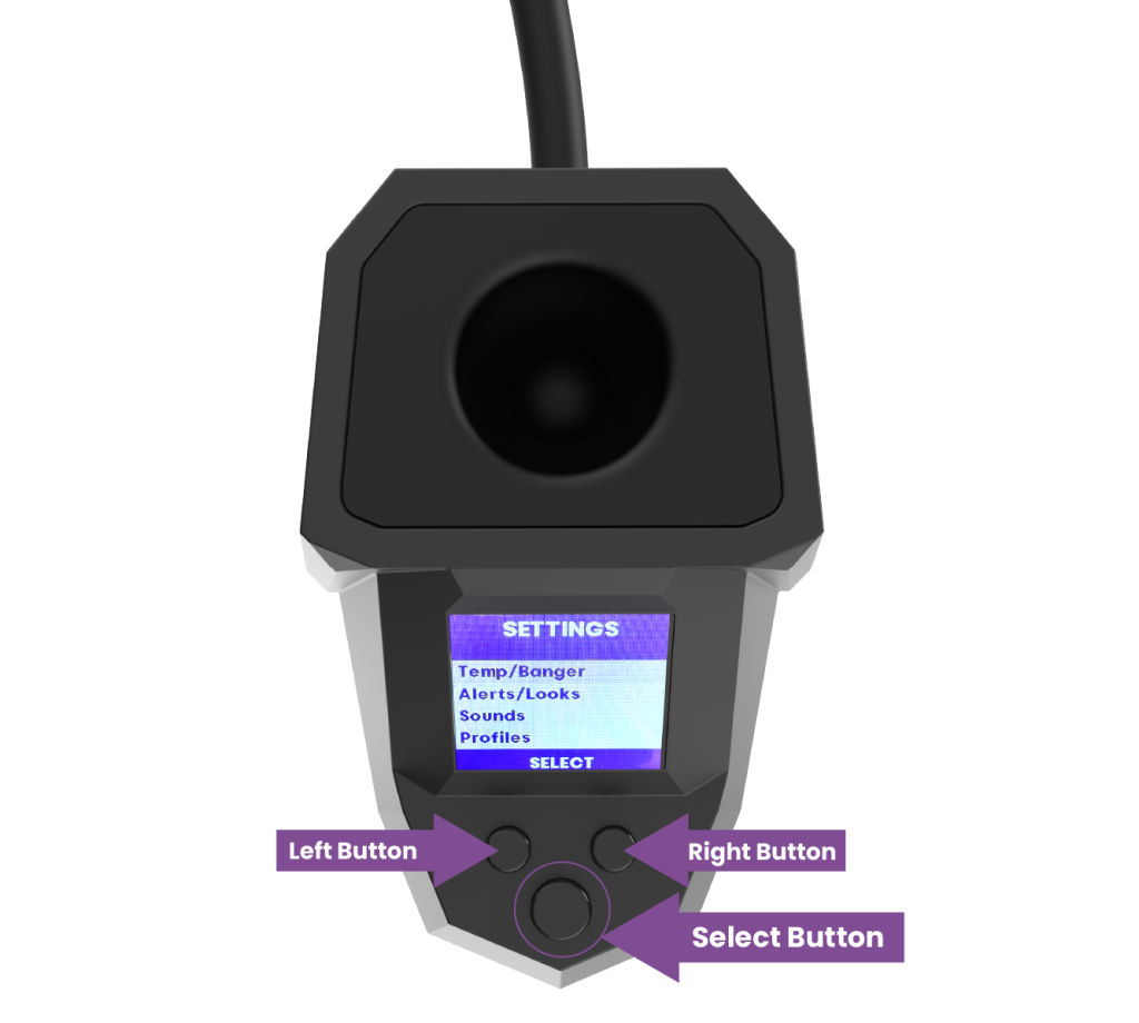 Left, Right, and Select buttons on the Dab Rite PRO