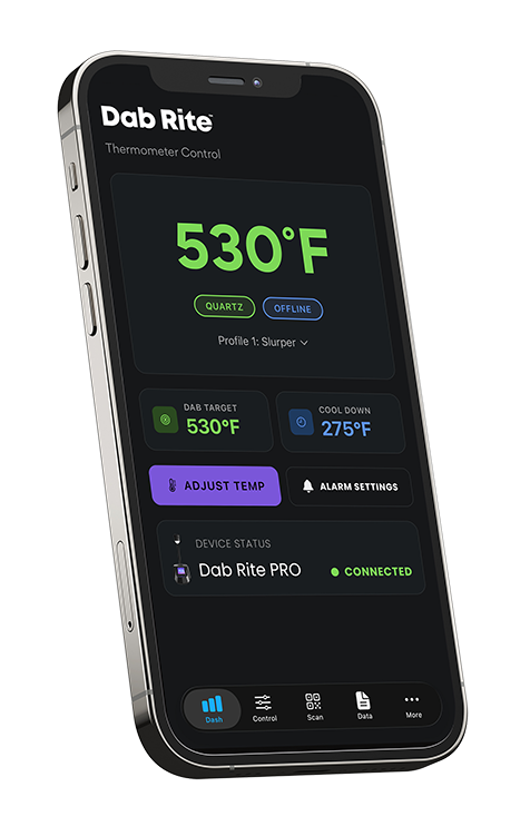 An Image of an iphone with the Dab Rite App on its screen - Angled View