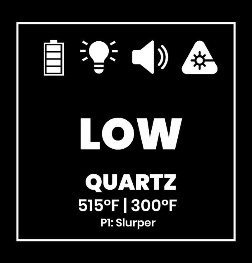 Dab Rite Pro screen layout: LOW QUARTZ, 515°F / 300°F, P1 Slurper